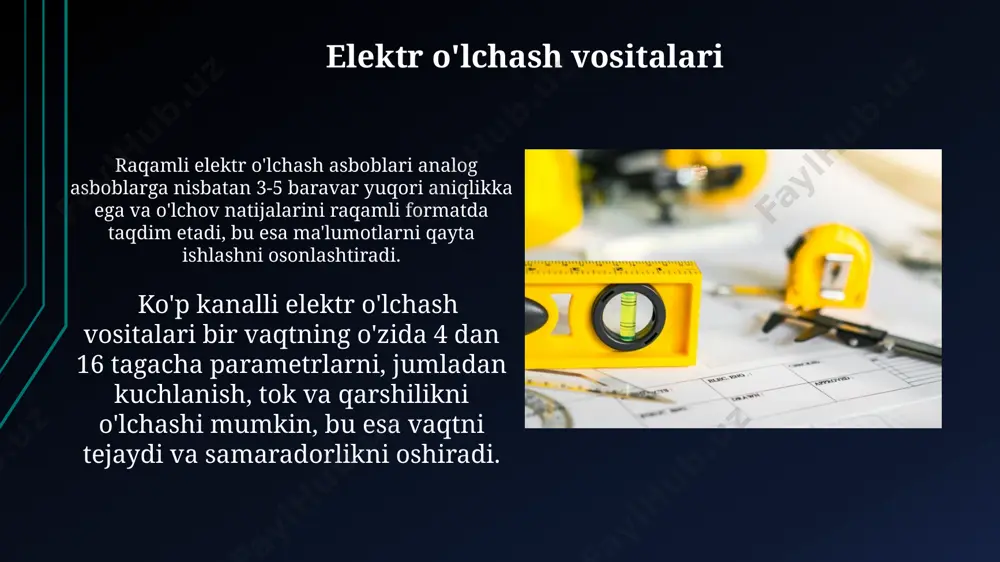 rtorlardan foydalanishni talab qiladi, bu esa o'lchov xatoligini minimallashtiradi. diskret o'lchovlar diskret o'lchovlar natijalarining aniqligi o'lchash vositasining o'lchash chegarasi va aniqligi bilan belgilanadi, masalan, ±1 ta birlik aniqlikdagi hisoblagich 99 yoki 100 ta ob'ektni farqlay oladi, lekin ular orasidagi farqni aniqlay olmaydi. diskret o'lchovlar, masalan, biror buyumning sonini aniqlashda (10 ta olma, 5 ta stol), butun sonlar bilan ifodalanadi va o'lchash natijalari chegaralangan diskret qiymatlar to'plamidan iborat bo'ladi. bilvosita o'lchovlar bilvosita o'lchovlar ob'ektning to'g'ridan-to'g'ri o'lchanmaydigan xususiyatlarini, masalan, haroratni termometr yordamida indirekt ravishda, kengayish koeffitsiyenti orqali aniqlashga asoslangan. 20-30 sm uzunlikdagi metall simning uzunligini bilvosita aniqlash uchun uning elektromagnit rezonansi chastotasini o'lchash mumkin, bu erda chastota uzunlikka teskari proportsionaldir. nisbiy o'lchovlar nisbiy o'lchovlar nisbatlar yordamida ifodalanadi, masalan, bir kattalikning ikkinchisiga nisbati 2:1 yoki 0.5 ga teng bo'lishi mumkin, bu esa o'lchov birligini o'zgartirishga imkon beradi. nisbiy o'lchovlar, mutlaq qiymatlarga qaraganda, nisbiy xatolarni aniqlashda qulayroq bo'lib, aniqlikni 3-5% gacha oshirish mumkin. e'tiboringiz …
