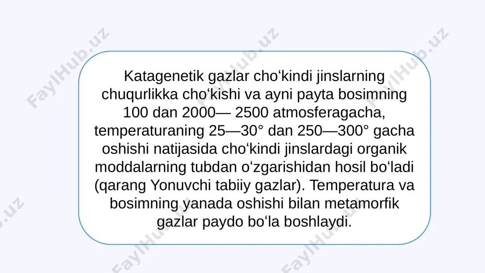 arkibiga ko'ra bir-biridan farq qiladi, bu ularning qimmatli xom ashyo sifatidagi xususiyatlarini belgilaydi. kelib chiqish ularning hosil bo'lish sharoitlari, organik moddalarga ko'ra tasnif qilinadi. yosh neft va gaz konlarining geologik yoshi turlicha bo'lib, bu ularning zahira miqdorlariga ta'sir qiladi. sifat neft va gaz sifati tog'-kon sanoati uchun muhim parametr hisoblanadi. 6 neft va gaz to'plamlarini o'rganishning usullari geofizkaviy izlanishlar yer po'sti tuzilishini, tog' jinslarini o'rganish, neft va gaz to'plamlarining joylashuvini aniqlash. geoximiyaviy tahlillar yer po'sti sektoridagi olingan namunalarning tarkibini o'rganish va sifatini baholash. geologik geofizikaviy kartalash geologik va geofizkaviy ma'lumotlarni sintetik tahlil qilib, neft va gaz to'plamlarining xaritasini tuzish. 7 yer po'stida neft va gaz to'plamlarini qidirib topish 1 geolorazvedka yer po'stini geologik va geofizkaviy usullar asosida o'rganish, perspektivali zonalarni aniqlash. 2 burgulash topilgan zaxiralarni aniqlashtirish hamda ularning sifati va hajmini baholash uchun qudoqlar qazish. 3 baholash topilgan konlarni geologik va iqtisodiy jihatdan baholash, foydalanish imkoniyatlarini aniqlash. 8 neft va …