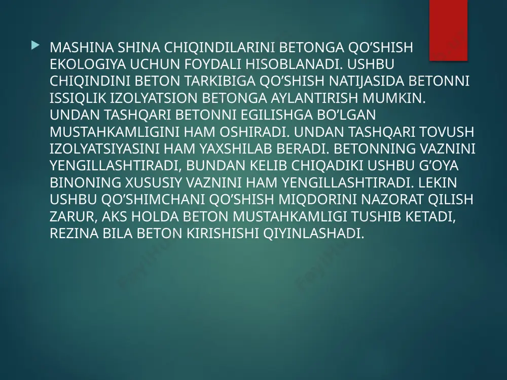 avtomobil shinalarini qayta ishlash va betonda qo'llanilishi - Page 5