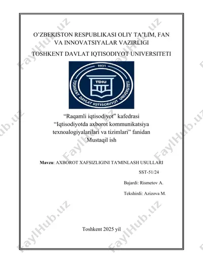 axborot xavfsizligini ta'minlash usullari — DOCX
