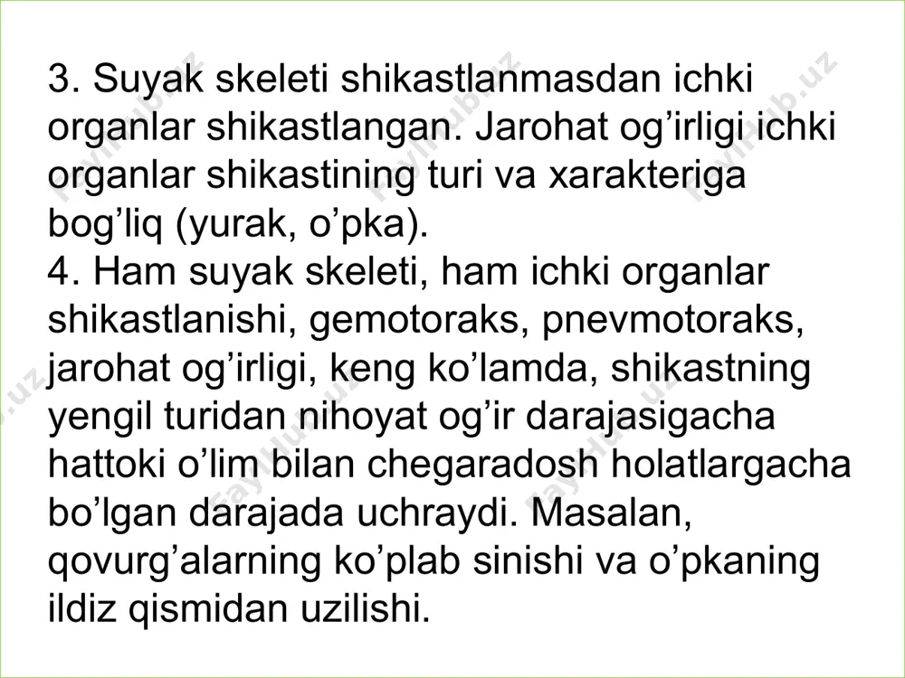ing umumiy ahvoli va klinik simptomlari asosiy ko’rsatma bo’la oladi. prinsipi: qorin yaradorlarni qancha qisqa vaqt ichida operatsiya qilsa, shuncha tez, yaxshi tuzalishiga imkoniyatlar ko’payadi. lekin yana bir prinsipi esda tutish kerak: yaradorni axvoli qanvha og’ir bo’lsa, operatsion travma shunchalik xavfli bo’lishi mumkin.