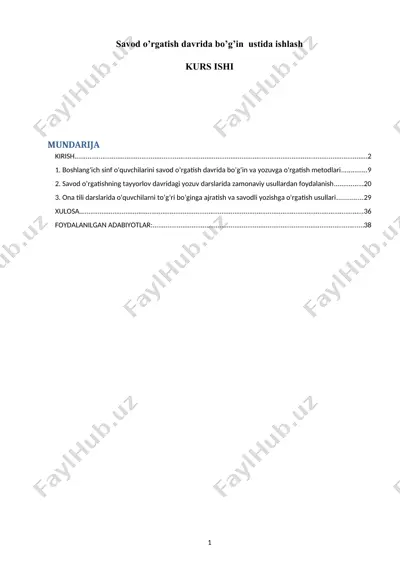 kurs ishi: savod o’rgatish davrida bo‘g‘in ustida ishlash — DOCX