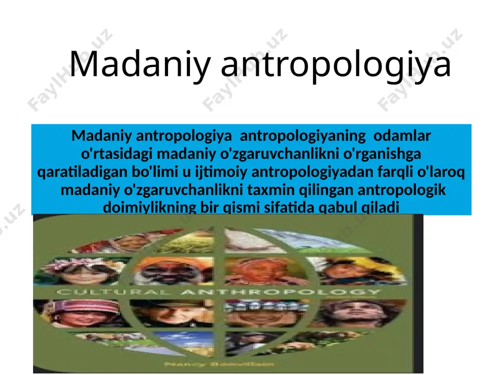 insoniyatning ilk uyushuvchilari davriga borib taqaladi ilk uyushuv shakllari esa ilimiy adabiyotlarda tosh,bronza,temir.davrlarida tarkib topganligi qayd etiladi bu davrda odamlarning madaniy ijtimoiylashuv hayotni taminlash uning barqarbarqaror davomiyligini belgilash zaruratidan yuzaga kelgan hayotning moddiy tomonlarini taminlash uchun odamlar bir-birlariga ov qilish baliq tutish ekin ekish boshqa jinsni o'ziga jalb etishga turli o'yinlar mashqlar tarzida o'rgatib borganlar. davomi o'rgatish doimo uzluksiz davom etgan o'rgatish uzluksizligi va doimiyligi talimning alohida soha bolib shakllanishiga sabab bolgan demak ijtimoiy madaniy faoliyat talimning asosi bolgan deyish mumkin madaniy evolutsiya va bosqichlari madaniy evolutsiya deganda shuni tushundimki bu madaniyatning asrlar yillar davomida xalqlarning madaniyati dunyoqarashi hayot tarzi rivojlanishiga nisbatdan ishlatiladi.madaniy revolutsiya esa biror xalqning hayot tarzi madaniyati jadal birdaniga rivojlanishiga aytiladi davomi evolyutsionizm antropologiyadagi asosiy yo'nalishlardan biri hisoblanadi. gerbert spenser evolyutsiyani birinchilardan bo'lib tushuntirishga harakat qilgan keyinchalik uning insoniyat jamiyat va madaniyatini o'rganish borasidagi g'oyalarini edvard taylor va levis morganlarning qarashlari bilan uyg'unlikda kasb etgan.e.teylor o'zining madaniyat …