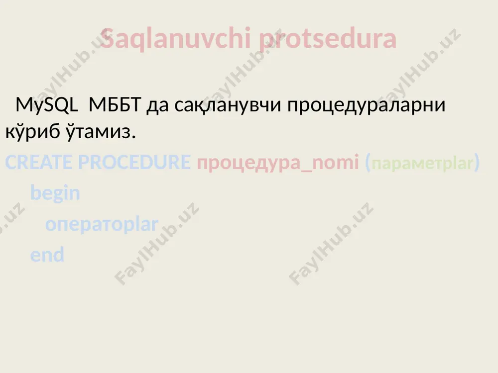 saqlanuvchi protseduralar (mysql) - Page 3
