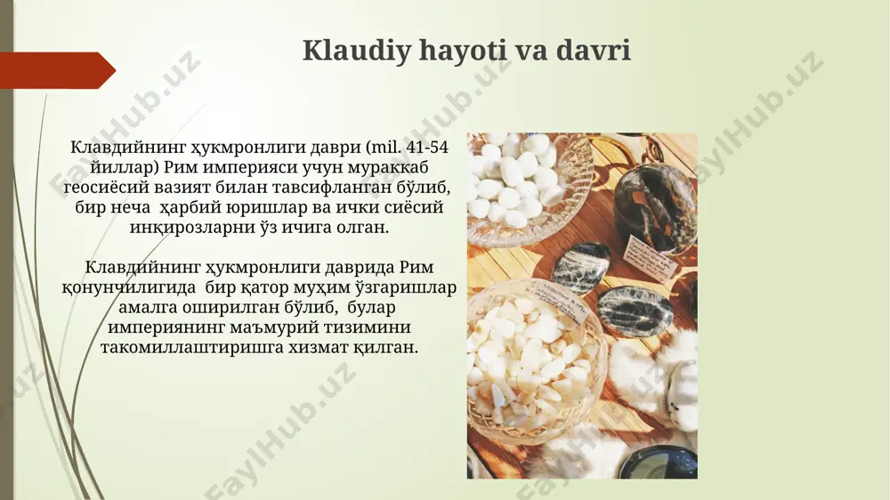 yicha risolalarni o'z ichiga olib, o'rta asrlar davomida tibbiyot ta'limining asosiy manbai bo'lib xizmat qilgan. galenning "de usu partium" asari inson tanasining murakkab tuzilishi va funksiyalarini batafsil tasvirlab, anatomiya sohasiga katta hissa qo'shgan va 13 asr davomida o'qitishda qo'llanilgan. hulosa “hulosa”ning davolash usullari galen tomonidan tavsiflangan bo’lib, bu yerda dorivor o’simliklardan tayyorlangan malham va tomchilar, shuningdek, qon olish va dietatik usullar 20 ga yaqin turdagi retseptlar bilan berilgan. “hulosa” atamasi, galen asarlarida kamida 15 marta uchrab, ko’z kasalliklarining, xususan, yallig’lanish jarayonlarining turli bosqichlarini ifodalovchi umumiy atama sifatida qo’llanilgan. e'tiboringiz uchun rahmat @taqdimot_robot image1.jpg image2.jpg image3.jpg image4.jpg image5.jpg image6.jpg image7.jpg image8.jpg image9.jpg image10.jpg image11.jpg image12.jpg image13.jpg image14.jpg image15.jpg image16.jpg image17.jpg