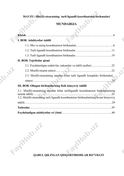 mis (ii)-stearatning turli ligandli koordinatsion birikmalari — DOC