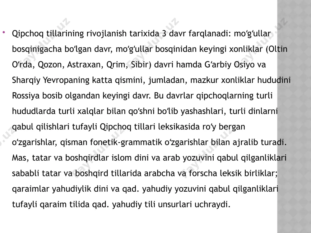 o'zbek tilining qipchoq lahjasiga xos xususiyatlari yangi slayd - Page 5