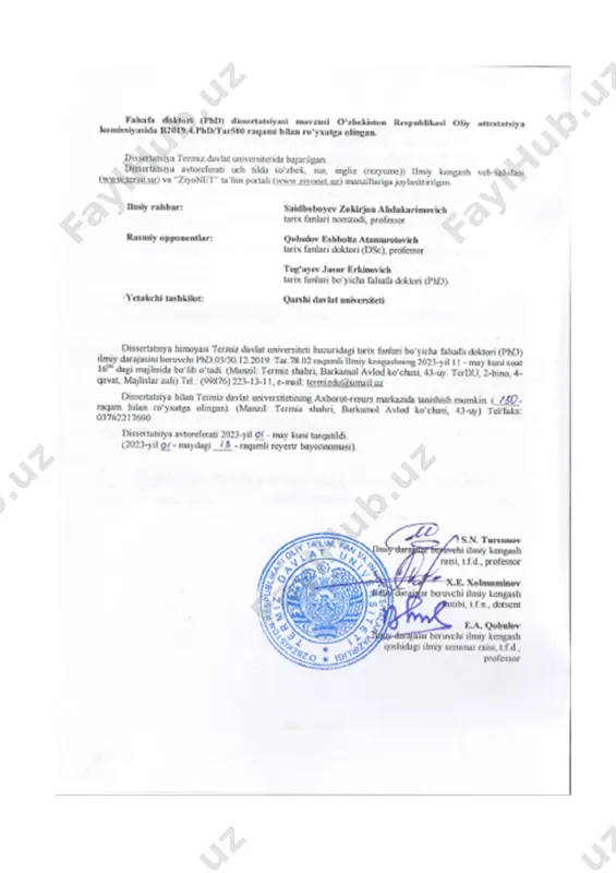 ni keltirib o‘tishimiz mumkin3. biroq mazkur tadqiqotlar amalga oshirilgan vaqtda shimoliy baqtriya hududlarida keng ko‘lamli arxeologik tadqiqotlar amalga oshirilmagan va asosan yozma manbalarga tayanilgan. ikkinchi guruh – sovet davriga oid adabiyotlar hisoblanadi. bu guruhga oid asarlarda qisman yoritilgan shimoliy baqtriya tarixiy geografiyasiga oid ma’lumotlar keltirilgan. jumladan, s.p.tolstov, i.m.dyakonov, v.m.masson, g.a.pugachenkova, b.ya.staviskiy, i.v.pyankov, e.v.rtveladze, v.i.sarianidi, i.n.xlopin, a.s.sagdullayev, sh.r.pidayev va m.a.dandamayev kabi olimlarning asarlarini keltirishimiz mumkin4. sovet hukmronligi yillarida yaratilgan asarlarda sovet mafkuraviy ta’sirining kuchli ekanligi sezilib turadi.  dissertatsiyaning i bobida mavzuga doir manbalar va tarixshunoslik masalalari batafsil yoritilgan. 3 tomaschek w. zentralasiatische studien. i. sogdiana. (“sitzungsberichte der philosophischhistorischen classe der kaiserliche akademie der wissenschaften”).-wien, 1877. bd.lxxxvii; григорьев в. в. поход александра великого в западный туркестан // журнал министерства народного провещение, 1881; marquart j. wehrot und arang. – leiden, 1938; бартольд в.в. туркестан в эпоху монгольского нашествия. часть 1. тексты. – спб.: 1900; бартольд в.в. к истории орошения туркестана. соч. т. …