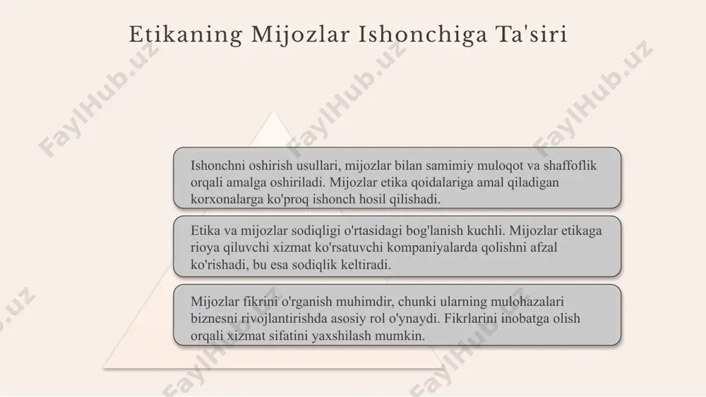 ini oshirish. o'zbekiston respublikasi fanlar akademiyasi, 2022. 2. jumayev, r. f. kichik biznesda kasbiy etika va raqobatbardoshlik. o'zbekiston tadbirkorlar uyushmasi, 2023. 3. tursunov, d. m. barqaror turizmda kasbiy etika ahamiyati. turizm va iqtisodiy taraqqiyot jurnali, 2021. 4. qodirov, a. m. etika va barqaror turizm: nazariy va amaliy yondashuvlar. xalqaro iqtisodiy tadqiqotlar konferensiyasi, 2023. 5. rasulov, b. a. kasbiy etika: muammolar va yechimlar. o'zbekiston davlat iqtisodiyot universiteti, 2022. e'tiboringiz uchun rahmat! image1.jpeg image2.png image3.png image4.png image8.jpg image9.jpg image10.jpg image11.jpg image12.jpg image7.png