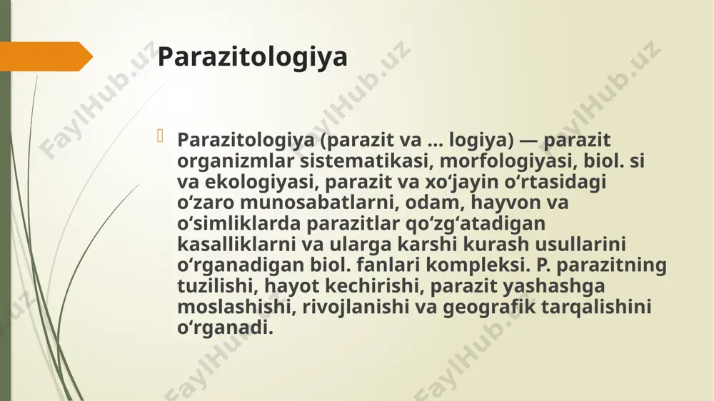 lgan. hayvonot dunyosiga mansub parazitlar zooparazitlar, ular paydo qiladigan kasalliklar invazion kasalliklar; oʻsimliklarga mansub parazitlar fitoparazitlar, ular keltirib chiqaradigan kasalliklar infeksion kasalliklar deyiladi. binobarin, kasalliklarni infeksion va invazion deb tasniflash, kasallik qoʻzgʻatuvchisining hayvonot yoki oʻsimlik dunyosiga mansubligiga asoslangan. hayvonot va oʻsimlik dunyosiga mansub parazitlarni lshkrobiologiya, epizzotologiya, mikologiya, fitopatologiya kabi fanlar oʻrganadi. oʻsimliklar tarkibidan alohida guruh viruslar — vira ajratilgan. xalq xoʻjaligidagi ahamiyatiga koʻra, p. umumiy p., tibbiyot p.si, agronomiya p.si, veterinariya p.siga ajratiladi. hozirgi kunda odamlar, hayvonlar va o`simliklarning hisobiga yashovchi parazitlarning 15 mingdan ziyod turi ma`lum va insonlarda ko`prok askaridalar, ostrisalar, qilbosh gijjalar uchraydi. gelmintlar odam organizmining nafas olish, ovqat hazm qilish, muskul sistemasida, jigar, o`t pufagi, taloq, kon, miya, ko`z va boshqa organlarida parazitlik qiladi. qaerdan yuqadi? parazitlar turiga qarab turli usullarda yuqishi mumkin. masalan, askaridalar asosan qo`lini yaxshi yuvmaydigan bolalarda ko`p uchraydi. ostrisalar esa odamga iflos qo`llar, oziq-ovqat mahsulotlari hamda og`iz va burunga tushadigan chang orqali ham …