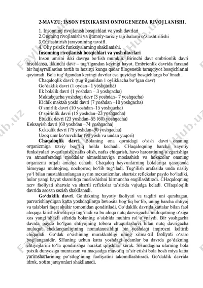 i̇nson psixikasini ontogenezda rivojlanishi — PDF