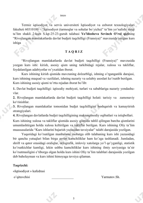 t taqchilligi darajasiga bogʻliq hozirgi global iqtisodiy vaziyatda fransiya davlatining budjeti taqchilligi nafaqat ichki balki xalqaro moliyaviy tizimga ham taʼsir koʻrsatmoqda ushbu holat inflyatsiya darajasining oshishi davlat qarzining koʻpayishi va investitsiya muhiti barqarorligiga tahdid tugʻdirmoqda bundan tashqari budjet taqchilligining davom etishi ijtimoiy dasturlar moliyalashtirilishida uzilishlar keltirib chiqarishi ham mumkin shu sababli mazkur mavzu nafaqat iqtisodchilar balki siyosatchilar hamda xalqaro tashkilotlar eʼtiborida turibdi va uning yechimlarini topish dolzarb masala sifatida qaralmoqda davlat budjeti taqchilligining dolzarbligi yana shundaki bu holat uzoq muddatda iqtisodiy o‘sishga salbiy ta’sir ko‘rsatishi mumkin byudjet defitsiti sababli hukumat ko‘proq qarz olishga majbur bo‘ladi bu esa foiz stavkalarining oshishiga olib keladi va xususiy investitsiyalarni siqib chiqaradi natijada iqtisodiy faollik susayadi va bandlik darajasi pasayishi mumkin fransiyada ayniqsa so‘nggi yillarda pandemiyadan keyingi tiklanish davrida davlat xarajatlari sezilarli darajada oshdi bu esa defitsitning chuqurlashuviga olib keldi bundan tashqari siyosiy kelishmovchiliklar sababli budjet loyihalarining qabul qilinishi kechikmoqda bu esa fiskal siyosatni amalga …