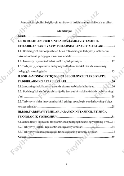 jamoani istiqbolini belgilovchi tarbiyaviy tadbirlarni tashkil etish — DOCX