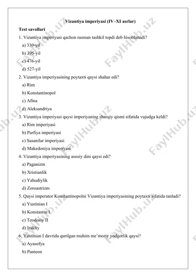 vizantiya imperiyasi (iv–xi asrlar) — DOCX
