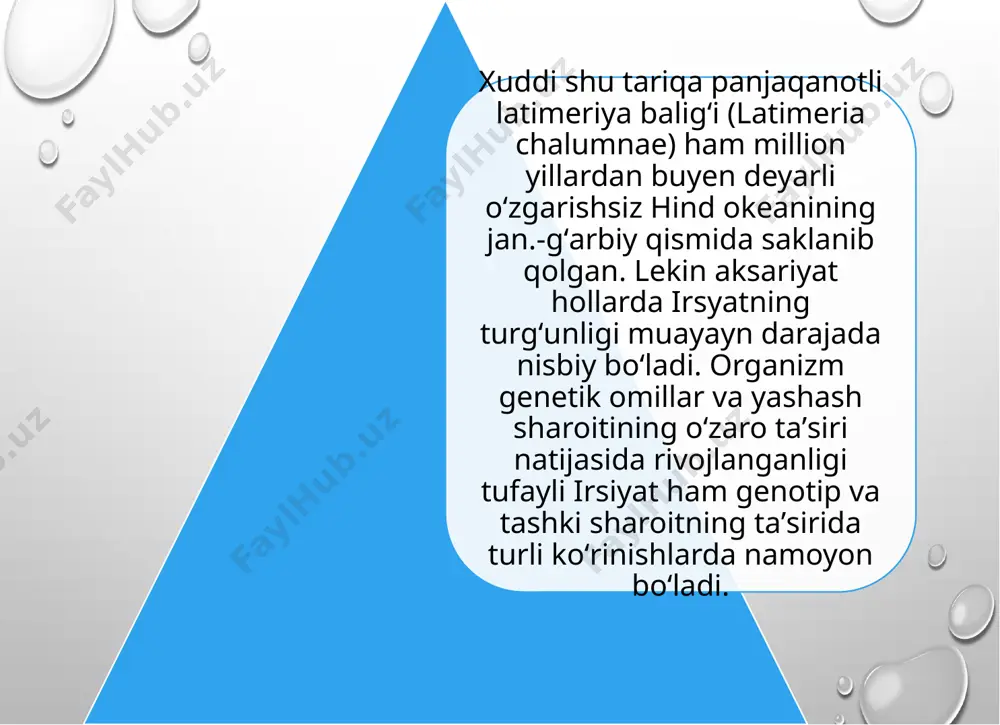 on guruxlarining mos kelmasligi oqibatida roʻy beradi. oq qon tanachalari — leykotsitlar patologiyasi bilan bogʻliq irsiy kasallik ham boʻlishi mumkin. mas, leykoz (oq qon kasalligi)ning vujudga kelishida gen mutatsiyalarining ahamiyati borligi maʼlum. gemofiliya ham kon sistema-sining irsiy kasalligi boʻlib, bunda, asosan, qonning ivish xususiyati pasayadi; kon ivishida ishtirok etadigan ayrim oqsillar sintezi buziladi. irsiy kasallikni aniqlash va oldini olish bilan tibbiygenetika shugʻullanadi. uning asosiy vazifasi irsiy kasallik ningtarqalishini, oilada irsiy kasal bola tugʻilishi ehtimoli borligini aniqlashdan iborat. odam irsiy patologiyasini oʻrganishda boshqa usullar ichida sitogenetik usul alohida oʻrin tutadi. bu usul yordamida irsi-yat asoslarini, odam kariotipining meʼyor va patologiyasini, mutatsion va evolyusion jarayonlarning maʼlum bir qonuniyatlarini oʻrganish mumkin. oʻzbekistonda "ona va bola" shifoxonalarida tibbiy genetika xonalari mavjud, toshkentda va viloyatlar markazlarida "skrining" markazlari ochilgan, ularda yangi tugilgan chaqaloqlar bir necha irsiy kasallikga tekshiriladi. odam genitikasi odam genetikasi -odam irsiyatning saqlanishi, nasldan-naslga oʻtishi va avlodda namoyon boʻlishini oʻrganadi. odam genetikasi shartli …