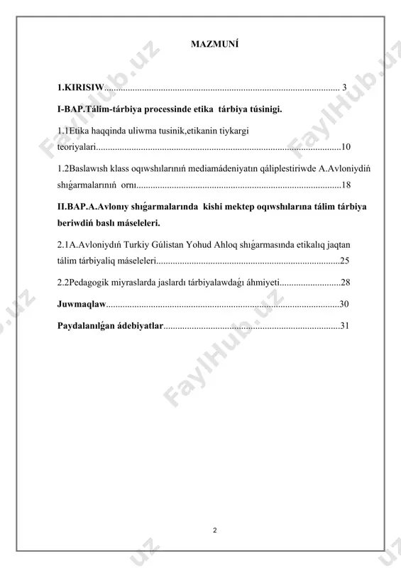 ı.ádep-ikramlılıq tárbiya, insannıń sociallıq jámiyettegi ornın duris belgilew hám ogan tán ádep-ikramlılıq qádiriyatlardı úyretiw arqalı baslawish klass oqiwshılarınıń shaxsı hám dúnyaga kózqarası qáliplesedi. sonlıqtan, bilimlendiriwde ádep-ikramlılıq qádiriyatların úyretiw, sonday-aq, media mádeniyattı rawajlandırıw búgingi kúnde áhmietli máselelerden biri bolıp esaplanadı. bul proceste a.avloniydiń shiǵarmaları hám oniń pedagogikalıq ideyaları úlken áhmiyetke iye. avloniy óz shıǵarmalarında jaslardı tek ilim menen emes, al ruwxıy hám ádep-ikramlılıq qádiriyatlar menen de tárbiyalawdı maqset etken. onıń turkiy gúlistan yaki ádep-ikramlıq shıǵarmasında ádep-ikramlılıq tárbiya hám bilimlendiriw máseleleri keńnen sáwlelendirilgen bolıp, bul shıǵarma baslawısh klass oqıwshıları ushın áhmietli pedagogikalıq derek bolıp xızmet etedi.bunnan tısqarı, ádep-ikramlılıq hám ruwxıy tárbiya máseleleri, oqıwshılarǵa tek ǵana sociallıq kónlikpelerdi emes, al erkin pikirlew, sın kózqarastan qatnas jasaw, aǵartıwshı shaxs bolıwdı úyretedi. bul proceste a.avloniydiń pedagogikalıq kózqarasları óziniń aktuallıǵın kórsetedi, sebebi ol óz shıǵarmalarında hár bir jastaǵı oqıwshınıń ádep-ikramlılıq hám intellektual rawajlanıwına itibar qaratqan.sol sebepli, a.avloniy shıǵarmalarınıń pedagogikalıq hám ádep-ikramlılıq mazmunın talqılaw, oqıwshılardıń tálim-tárbiya procesinde …
