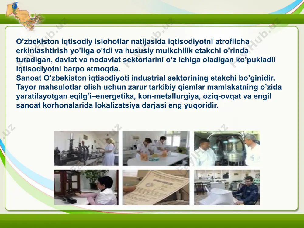 akompaniya respublika va dunyoning o’nlab mamlakatlaridan 2 millionga yaqin yo’lovchi tashidi. o’zbekiston respublikasi jahon banki, evropa tiklanish va taraqqiet banki, halqaro valyuta fondi, islom taraqqiet banki kabi qator halqaro moliya tashkilotlarining a'zosidir. respublika bir necha halqaro va mintaqaviy iqtisodiy tashkilotlar bilan ham yaqindan hamkorlik qilmoqda. image1.jpeg image2.jpeg image3.jpeg image4.jpeg image5.jpeg image6.jpeg image7.jpeg image8.jpeg image9.jpeg image10.jpeg image11.jpeg image12.jpeg image13.jpeg image14.jpeg image15.jpeg /docprops/thumbnail.jpeg