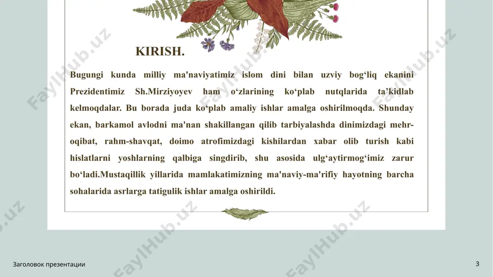 larigacha o‘lka ijtimoiy-siyosiy hayotida muhim rol o‘ynadi. 7 jadidchilik harakatlari jadidchilik konsepsiyasni davom etirish jadidchilik bayrog’i xorijda o’qigan o’zbek ayollari заголовок презентации 8 8 bugungi kunda respublikamiz tarixchi olimlari jadidchilik harakatida quyidagi uchta bosqichni farqlashmoqda: 1) xix asr oxirlaridan 1915 yilgacha-ma’rifatchilik; 2) 1915 yildan – 1918 yil fevraligacha-muxtoriyatchilik; 3) 1918 yil fevralidan - 20-yillar oxirlarigacha mustabid sovetlar davridagi faoliyati. 9 9 . balki “yangi tafakkur“, "yangi inson”, “yangi avlod” singari keng ma’nolarni o‘zida mujassam etgan.[2.28b].ismoilbek g‘oyalarini qabul qilgan yangilik tarafdorlari “jadidlar”, uning g‘oyalari esa “jadidchilik” nomini oldi. ismoilbek gaspirali darslik yaratadi, o‘zining “tarjimon” (1883-1914) gazetasini tashkil etib, jadidchilikni turkiy xalqlar orasida keng targ‘ib qiladi. 10 jadidchilik rossiyaga qaram bo‘lgan musulmon xalqlari orasida dastlab qrimda xix asrning 80-yillarida paydo bo‘ldi. uning asoschisi diniy-dunyoviy ilmlarni chuqur egallagan ismoilbek gasprali (1851-1914) bo‘ldi. ismoilbek 1884 yilda jadid maktabi tashkil etib, 40 kunda 12 bolaning savodini chiqaradi. uning o‘qitish usuli «usuli savtiya», ya’ni «yangi usul» …