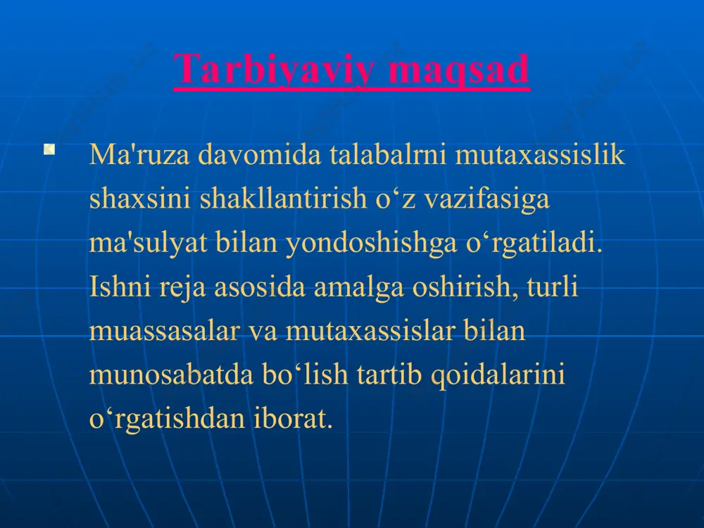 tijalar maxsus qayd varaqasiga (№ 334%) to‘ldiriladi, sanpin № 0120-01 ga muvofiq baholanadi. ishlab chiqarishda shovqinning zararli ta'sirini oldini olish choralari. tibbiy profilaktik tadbiriga mehnat qilish va dam olish ratsional tartibini ishlab chiqish (shovqin ta'sir etish vaqtini kamaytirish) yani shovqinsiz xonalarni tashkil qilish yo‘li bilan kamaytirish. texnik texnologik tadbirlar shovqinni manbada kamaytirish, bunda ogoxlantiruchi sanitariya nazorati bosqichida shovqin chiqaruvchi yangi mashinalar, stanoklar, instrumentlarni loyihalash, sinash bosqichlarida oldini olish, shu bilan birga texnologik jarayonni o‘zgartirish, ya'ni parchinlashni – payvandlash bilan, shtamplashni-presslash bilan almashtirish kerak. me'moriy rejali tadbirlar: ishlab chiqarish korxonalaridagi shovqin chiqaruvchi sexlarni alohidalash, sxmga rioya qilish, atroflarni ko‘kalamlashtirish, shovqin yutuvchi daraxtlar ekish. shovqin omilidan kelib chiqadigan kasalliklar karlik og‘ir quloqlik markaziy asab tizimi kasalliklari oshqozon ichak tizimi kasalliklari yurak-qon tomir tizimi kasalliklari endokrin sistema va modda almashinuvi buzilishlari xulosa: ishlab chiqarishda shovqinni xalq xo‘jaligi barcha sohalariga yangi texnika va texnologiyalar yutuqlarini tadbiq qilib, sanitariya omili sifatida keng tarkalgan. bu omillarni …