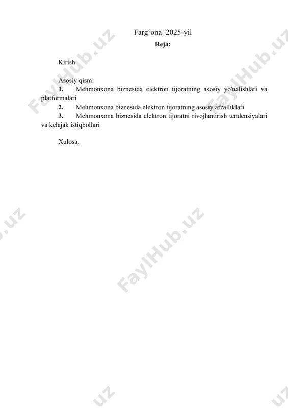 , google hotels) turli otalar va mehmonxonalarning veb-saytlaridagi narxlarni solishtirish imkoniyatini beradi va mehmonlarga eng yaxshi taklifni topishga yordam beradi. ijtimoiy media platformalari (masalan, facebook, instagram) mehmonxonalarga o'z brendini targ'ib qilish, potentsial mehmonlar bilan aloqa o'rnatish va bevosita buyurtmalar qabul qilish imkoniyatini beradi. 2024-yilga kelib, ijtimoiy media orqali mehmonxona buyurtmalari soni sezilarli darajada o'sdi. mobil ilovalar mehmonlarga smartfonlari orqali mehmonxona xizmatlaridan foydalanish, buyurtma berish, ro'yxatdan o'tish va to'lovlarni amalga oshirish imkoniyatini beradi. mobil ilovalar mehmonlar uchun qulaylikni oshiradi va mehmonxona bilan aloqani mustahkamlaydi. mehmonxona biznesida elektron tijoratning asosiy afzalliklari mehmonxona biznesida elektron tijoratni joriy etish bir qator muhim afzalliklarni ta'minlaydi. kengroq auditoriyaga chiqish imkoniyati internet orqali mehmonxonalar o'z xizmatlarini butun dunyo bo'ylab potentsial mehmonlarga taklif qilishlari mumkin. bu, ayniqsa, turizmning global xususiyatini hisobga olgan holda muhimdir. buyurtma berish jarayonining soddaligi va qulayligi onlayn buyurtma berish tizimlari mehmonlarga istalgan vaqtda va istalgan joydan bir necha bosqichda xona bron qilish imkoniyatini beradi. …