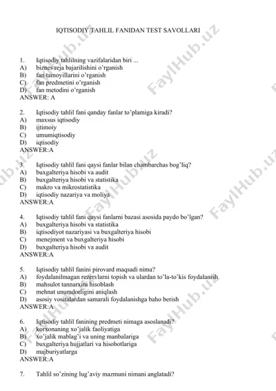 iqtisodiy tahlil fanidan test savollari — DOCX