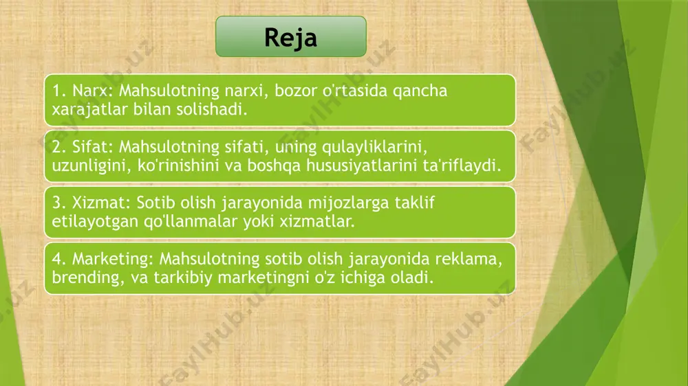 o'xshash shakllanish, lekin ichida bu holat barcha tushunchalar mintaqaviy darajada va yaim o'rniga berilgan gaplashamiz yahmning o'sish sur'ati haqida. tashkilotning raqobatbardoshligini hisobga olgan holda shuni ta'kidlash kerakki, bular ko'pincha qattiq raqobat sharoitida tadbirkorlik sub'ektining o'z maqsadlariga erishish imkoniyatlaridir. bunday holda, ishlab chiqarish jarayonida iste'molchilarning ehtiyojlarini qondirish va bozordagi analoglardan ma'lum afzalliklarga ega bo'lgan tovarlarni taklif qilish haqida ham gapirish mumkin. tashkilotning raqobatbardoshligi iste'molchilar uchun jozibador mahsulotlarni yaratishga imkon beradigan potentsial, tashqi ijtimoiy-iqtisodiy va tashkiliy omillar bilan belgilanishi mumkin bo'lgan korxonaning barcha asosiy xususiyatlarining kombinatsiyasi sifatida ko'rib chiqilishi kerak. va nihoyat, mahsulotning raqobatbardoshligi uning sifati va narxi, shuningdek, iste'molchi reytinglari tufayli xaridorlarni boshqa mahsulotlarga nisbatan jozibador bo'lish qobiliyatidir. raqobatbardoshlik omillari zamonaviy bozor iqtisodiyotida qandaydir muvaffaqiyatlarga erishish uchun raqobatbardoshlikka ta'sir qiluvchi turli omillardan samarali foydalanish kerak, xususan: raqib kompaniyalarning aloqa siyosati; yangi mahsulotlarni ishlab chiqish va savdo markalari va belgilarini belgilash; tovarlarni qadoqlashning jozibadorligi va sifati; raqobatchi firmalarning xizmat ko'rsatish siyosatining samaradorligi …