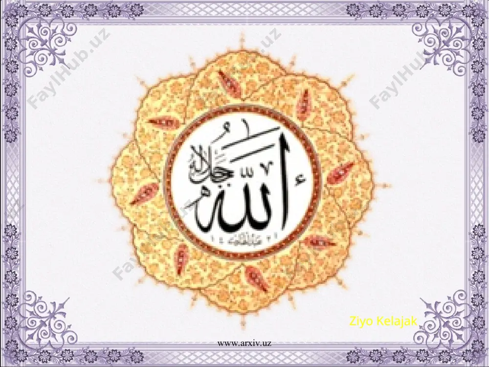 -nu'mon (696-767) taxallusi imomi a'zam asos solgan. u eng yirik huquqshunoslardan biri bo‘lib, shariat huquqini tartibga solgan, qiyosni tatbiq etgan, istihson tartib usulini ishlab chiqqan, mahalliy huquq qoidalarini odatni shariat bilan kеlishtirib qo‘llanishni joriy etgan huquqshunoslikdan oqilona foydalanish unsurlarini kiritgan. abu hanifa fiqhning asoschisi, ilohiyot mutaxassisi bo‘lgan. hanafiya mazhabi sunniylik yo‘nalishiga mansub bo‘lgan musulmonlarning uchdan bir qismini o‘z ichiga oladi. ziyo kelajak www.arxiv.uz www.arxiv.uz ziyo kelajak www.arxiv.uz www.arxiv.uz molikiya mazhabining asoschisi malik ibn onas abu abdulloh (721-795). islom diniy huquq sistеmasini ishlab chiqishda konsеrvativ mavqеda turgan. payg‘ambarimiz muhammad s.a.v. davridagi an'analarni yoqlab chiqqan, ya'ni “ashob al-hadis ” (hadis tarafdorlari) oqimining namoyandasi bo‘lgan. bu mazhab tarafdorlari huquq masalalarida ratsionalistik mеtodga, ya'ni qur'on va hadislarni aqlga asoslangan holda talqin qilishga qarshi chiqqan. dastlab hijoz va madinada, kеyin boshqa mamlakatlarda tarqalgan. hozirgi davrda molikiya mazhabi tunis, jazoir, marokash, liviya va ayrim boshqa mamlakatlarda musulmonlar o‘rtasida ta'sirga ega. ziyo kelajak www.arxiv.uz www.arxiv.uz ziyo kelajak …