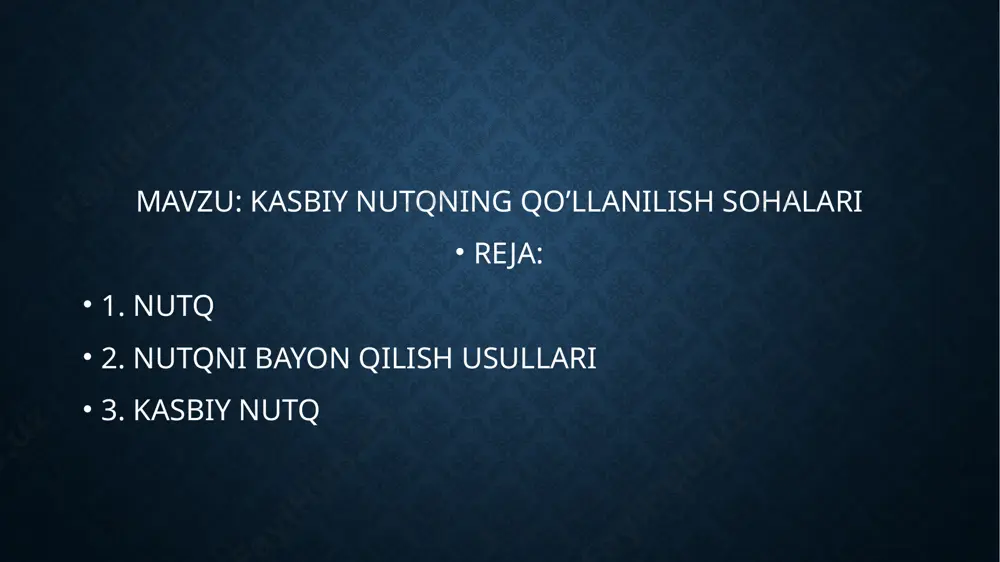 nutqning monologik (qarang monolog) va dialogi k (qarang dialog) turlari mavjud. nutq aloqa-aralashuv vazifasidan tashqari yana boshqa vazifalar, chunonchi, poetik vazifa ham bajarishi mumkin. nutqning alohida koʻrinishi oʻqishdir. har bir kishining nutq individual, oʻziga xos xususiyatlarga ega boʻladi; vaholonki, asosiy til unsurlari — lugʻat tarkibi va grammatik qurilishi yakka shaxslargagina tegishli boʻlmay, umumnikidir, yaʼni muayyan til jamoasiga umuman taalluqyai boʻladi. nutq kishi tafakkuri, uning ongi bilan chambarchas bogʻliqdir. nutqda kishining oʻy-fikrlari shakllanadi va mavjud boʻladi. nutq tufayli va nutq asosida borliqni umumlashgan holda mavxumiy aks ettirish, individuallik doirasidan chiqib, jamoatchilik mahsuliga aylanadigan mantiqiy tushunchaviy fikrlash mumkin boʻladi. nutq kishi ruhiyatining boshqa jihatlarini, uning sezgilari, idroki, xotirasi, oʻyxayollari, hissiyoti, irodasi va boshqalarning namoyon boʻlishi va amal qilishida, kishi ongining rivojlanishida ham katta ahamiyatga ega. nutq qoʻllanish sohasiga qarab badiiy nutq, ilmiy nutq, rasmiy nutq kabi shakllarga ega boʻladi. har qanday shaklda va har qanday holatda ham aniklik, ravonlik, soddalik, taʼsirchanlik nutqning …