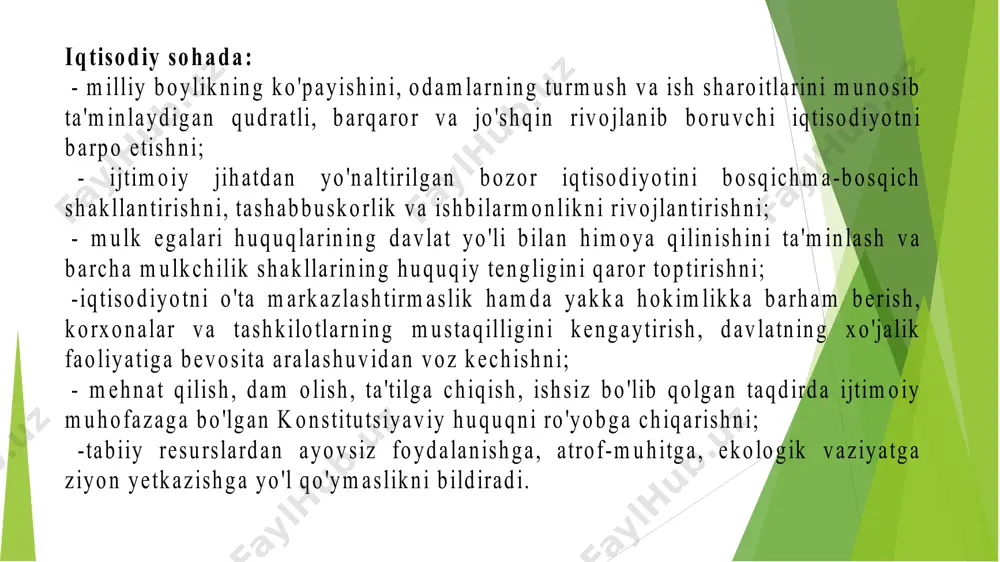 asi”ning e’lon qilinishidir. 8-bandida o‘zbekiston “o‘zining taraqqiyot yo‘lini, o‘z nomini belgilaydi va davlat belgilarini (gerb, bayroq, madhiya) o‘zi ta’sis etadi” degan qoida mustahkamlangan. deklaratsiyaning 12-bandida esa ushbu hujjat respublikaning “yangi konstitutsiyasini ishlab chiqish uchun asos” bo‘lishi qayd etilgan. konstitutsiyani yaratish yo‘lidagi to‘rtinchi huquqiy qadam –konstitutsiyaviy komissiyaning tashkil etilishiga borib taqaladi.oliy kengash qarori bilan 1990 yil 21 iyun kuni o‘zbekiston respublikasining birinchi prezidenti islom karimov raisligida davlat arboblari, deputatlar, mutaxassislardan iborat 64 nafar a’zoni o‘zida jamlagan konstitutsiyaviy komissiya tuzildi va konstitutsiya loyihasi ana shu komissiya tomonidan 2 yildan ortiq vaqt mobaynida tayyorlandi. konstitutsiyani yaratish yo‘lidagi beshinchi huquqiy qadam – birinchi prezidentimizning hindistonga 1991 yilgi tashrifi bilan chambarchas bog‘liq. 1991 yil 17-19 avgust kunlari “hindiston respublikasiga rasmiy tashrifi o‘zbekiston prezidentining xorijga qilgan birinchi mustaqil – tarixiy tashrifi edi”. “prezident islom karimov gkchp e’lon qilinganini agrada eshitib, 19 avgust kuni zudlik bilan toshkentga qaytadi. toshkent aeroportida yurtboshimizni rasmiy kishilardan tashqari, turkiston harbiy okrugi …