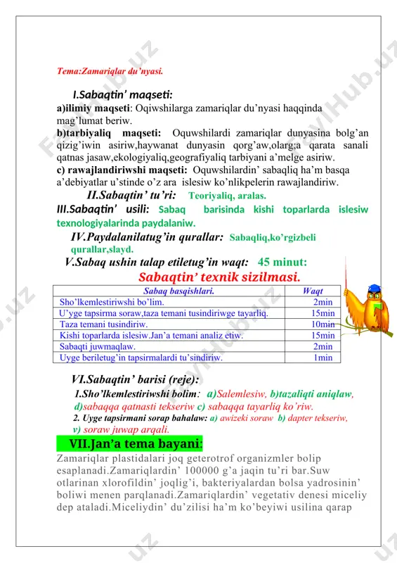 oli menen ko’beyedi. . bu’rtikleniw na’tiyjesinde payda bolg’an jas kletkalar u’zilip ketpey shi’nji’r payda yetedi. qozi’qari’n zamarri’g’i’ ta’biyatta ken’ tarqalg’an qalpaqshali’ zamarri’qlar boli’p yesaplanadi’. woni’n’ ishi bos miywe denesi 10—12 sm boli’p, ayaqsha ha’m qalpaqshadan turadi’. qozi’qari’n shirindige bay topi’raqlarda saprofit halda tirishilik yetedi. topi’raq asti’ndag’i’ ji’lli’q micelliyi jaz ma’wsiminde awi’si’q zat retinde azi’qli’q zatlar toplap, gu’zden baslap miywe denesheler qa’liplese baslaydi’. . qozi’qari’n sha’rtli awqatqa paydalanatug’i’n zamarri’qlar topari’na kiredi. yen’ jaqsi’ awqatqa paydalanatug’i’n zamarri’qlarg’a aq zamarri’q, aq qayi’n’ ag’ashi’ menen birge wo’setug’i’n zamarri’qlar ha’m basqa da zamarri’qlar jatadi’. wolar belokqa bay, soni’n’ menen birge qurami’nda maylar, mineral zatlar, mikroelementlerden bolsa temir, kalciy, cink ha’m basqalar boladi’. parazit zamarri’qlar. zamarri’qlar arasi’nda parazit tu’rleri de ju’da ko’p . wolar wo’simlik, haywan ha’m adamlarda ha’r tu’rli keselliklerdi payda yetedi. a’sirese parazit zamarri’qlar awi’l xojali’g’i’ ha’m tog’ay xojali’g’i’na u’lken zi’yan keltiredi. za’n’ zamarri’g’i’ quramali’ rawajlani’w da’wiri yag’ni’y, ha’r qi’yli’ sporalar ha’m arali’q xojeyinge …