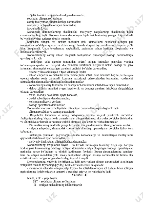 ish, uyni ta’mirlash va sug’urtalash uchun) qilingan sarfni qoplaydi. qolgan qismi esa mulk egasiga sof daromad bo’lib tegadi. pensiya daromadning maxsus turi bo’lib, uni qarilik yoki nogironlik tufayli ishga yaramay kolganlarga davlat va firma yoki nodavlat tashkilot tomonidan to’lanadi. qarilik pensiyasi ishlab topilgan, lekin berilishi kechiktirilgan daromadga kiradi. xar bir kishi ishlagan kezlarida topgan pulining bir qismini pensiya jamg’armasiga o’tkazib boradi, bu pul xodim pensiyaga chiqqach unga ma’lum me’yorda qaytariladi. nogironlik pensiyasi ishlab topilgan pul bo’lmay, o’zini o’zi boqa olmaydigan kishilarni moddiy ta’minlab turish uchun ajratilgan puldir. pensiyaning daromadlardagi salmog’i faxrli tarkibidagi qariyalarning soniga bog’liq, faxrli tarkibida qariyalar soni qanchalik ko’p bo’lsa, pensiyaning daromadlardagi salmog’i shunchalik katta bo’ladi. nafaqa daromadning maxsus turi bo’lib, ijtimoiy yordamga muxtojlarga, odatda, kambag’allarga bir yo’la yoki muqim ravishda davlat, firmalar yoki xayriya tashkilotlari beradigan puldan iboratdir. nafaqaning mikdori moddiy imkoniyatlarga bog’liq. jamiyat qanchalik boy bo’lsa, shunchalik nafaqa puli ham ko’p bo’ladi. stipendiya daromad turi bo’lib, …