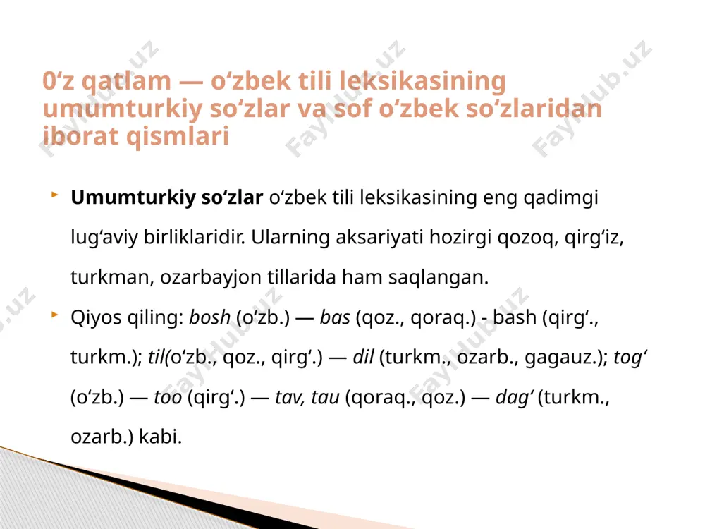 a imlo me’yorlarini o'zbek tiliga aynan singdirish tendensiyasining ustun bo'lganligi o'zbek tilida ikki unli­ning so'z tarkibida yonma-yon kelishini orfoepik va orfografik me’yorga aylantirdi: biologiya, geometriya, geologiya, geodeziya va boshqalar. bu hoi arabcha o'zlashmalarda (oila, doir, rais, maorif, saodat, matbaa, mutolaa kabilarda) ham ikki unlining yonma-yon talaffuz qilinishi va yozilishini me’yor darajasiga ko'tardi. arab tilidan o'zlashtirilgan ta'na, da’vo, ma'no, e’lon, me’mor, mo'tabar kabi so'zlarning birinchi bo'g'inidagi unlilar arabcha «ayn» tovushi ta’sirida bo'g'iz artikulatsiyasi bilan cho'ziqroq talaffuz etiladi. rus tilidan o'zlashgan so'zlarda «i» unlisi o'zbek tilining «i» unlisidan torroq va cho'ziqroq talaffuz etiladi. qiyos qiling: tish (o'zb.) — tip > ti:p (rus.), //‘/(o'zb.) - tir> //./-(rus.) kabi. boshqa tillardan o'zlashtirilgan ayrim so'zlar orfoepiyasi 5. rus tilidan o'zlashtirilgan ko'p bo'g'inli so'zlarning urg'usiz ochiq bo'g'inidagi «i» o'zbekcha «i» dan torroq va cho'ziqroq talaffuz etiladi. qiyos qiling: bilan (o'zb.) — bilet (rus.), kinoya (o'zb.) — kino (rus.) kabi. 6. rus tili orqali o‘zlashtirilgan so‘zlarning so‘nggi …