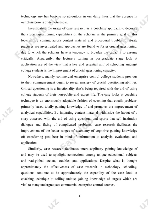 thought approximately the effectiveness of case research in technology schooling, questions continue to be approximately the capability of the case look at coaching technique at selling unique gaining knowledge of targets which are vital to many undergraduate commercial enterprise control courses. there isn’t any standard, universally accepted, all-inclusive framework or set of standards via way of means of which to explain or compare important questioning. cognitive abilities and attitudes were defined withinside the definition of important questioning. further, it’s miles energetic getting to know techniques sell important questioning via way of means of triggering cognitive processes. important questioning is a self-directed and well-prepared cognitive manner that results in exceptional findings and decisions, which may be found out via the evaluation, investigation, measurement, and reformulation of questioning. the important questioning may be determined in numerous ways; however, it’s miles first and predominant considered as a manner rather than a goal or …