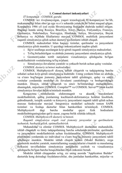 comsol dasturi imkoniyatlari — DOCX