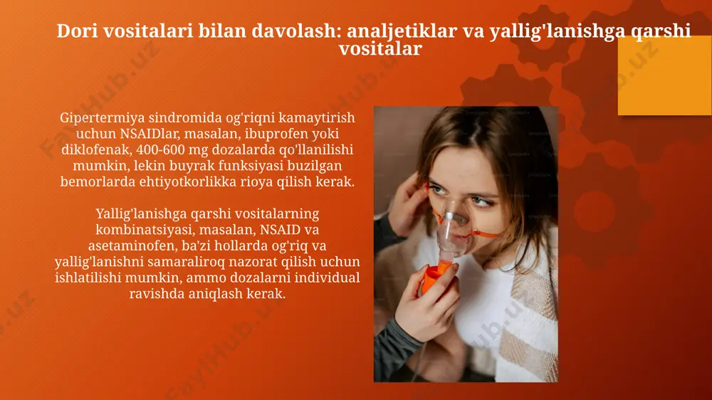 ya sindromining oldini olishda, ayniqsa, yuqori haroratli muhitda jismoniy mashqlarning intensivligini 50-70% gacha kamaytirish juda muhim, chunki bu issiqlik ishlab chiqarilishini nazorat qiladi. gipertermiya sindromida sovutish usullari gipertermiya sindromini davolashda tana haroratini 38,5°c dan pastga tushirish uchun tezkor sovutish usullari, jumladan, muzli suvga cho'milish yoki sovutish matolaridan foydalanish qo'llaniladi. gipertermiya sindromi davolashda mexanik shamollatish va 4°c dan past bo'lmagan muzli suv bilan yuvish kabi intensiv sovutish usullaridan foydalaniladi. gipertermiya sindromi: ta'rif va sabablari gipertermiya sindromi – bu tana haroratining 40°c dan yuqori ko'tarilishi bilan tavsiflanadigan xavfli holat bo'lib, turli xil sabablar, jumladan, infektsiyalar, dorilarning yon ta'siri va metabolik kasalliklar natijasida yuzaga kelishi mumkin. malinyant gipertermiya (mh) – bu genetik moyillik bilan bog'liq bo'lib, anesteziklar ta'sirida skelet mushaklarining nazoratsiz qisqarishi va keskin gipertermiya bilan namoyon bo'ladigan noyob, ammo jiddiy holat hisoblanadi. gipertermiya sindromining og'irlik darajasi og'ir gipertermiya sindromi ko'pincha qonning kislorod bilan to'yinish darajasining keskin pasayishi (90% dan past) va arterial …