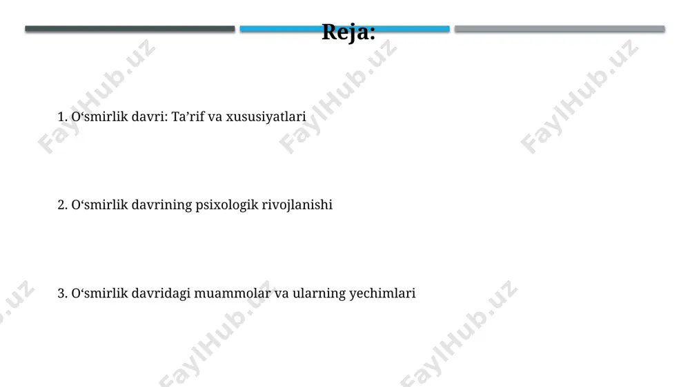 iy-emotsional rivojlanish oʻsmirlarning emotsional oʻzgarishlari, kayfiyatning tez-tez oʻzgarishi, 20% gacha oʻsmirlarda depressiya belgilari kuzatilishi bilan tavsiflanadi, bu esa toshkent kabi yirik shaharlarda koʻproq namoyon boʻlishi mumkin. oʻsmirlik davrida mustaqillikka intilish kuchayadi, bu esa ota-onalar bilan munosabatlarda 50% gacha tortishuvlarga olib kelishi va andijon viloyatida ham oʻxshash holatlar kuzatilishi mumkin. oʻsmirlik davri ta'rifi va chegaralari oʻzbekiston respublikasida oʻsmirlik davri, maktab oʻquv dasturi va ijtimoiy me'yorlarga koʻra, asosan 14-18 yosh oraligʻida belgilanadi, ammo individual farqlar hisobga olinishi kerak. oʻsmirlikning boshlanishi va tugashi aniq chegaralangan emas, individual biologik va ijtimoiy omillarga bogʻliq boʻlib, ba'zi tadqiqotlar 12 yoshdan 24 yoshgacha boʻlgan davrni ham oʻsmirlik deb hisoblashi mumkin. oʻsmirlar bilan muloqot qilishning samarali usullari muloqotda aniq va tushunarli soʻzlarni ishlatish, 2-3 ta variantni taklif qilish va koʻrsatmalarni bosqichma-bosqich bayon qilish, masalan, samarqandda oʻtkazilgan eksperimentlarda shunga oʻxshash natijalar kuzatildi, muhim ahamiyatga ega. oʻsmirlar bilan muloqotda 13-17 yoshdagilarning mustaqillikka intilishini hisobga olib, ularning fikrlarini hurmat qilish va …