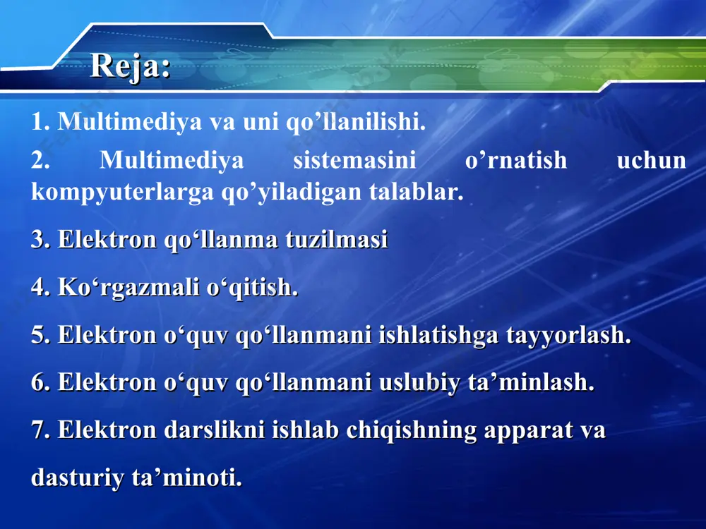 izomorf. o’rganish vositari ko‘rgazmali bo‘lishi uchun hodisa modelga aylantirilishi kerak, uning asosiy xossalarini ko‘rsatish (ya’ni model o‘rganilayotgan hodisaga izomorf bo‘lishi kerak), modelning tushunarliligini ta’minlaydi. izomorflik va oddiylik bu ko‘rgazmalilikning farqli tomonlari, o‘quv modellarining teoriya tushunchalari shakllanishidagi o‘rni davidov orqali ilmiy fikrlash asosi deb topildi. o’quv modellarini u ko‘rgazmalilik va tushuncha uyg‘unligi deb ta’riflaydi. modellashni davidov ko‘rgazmalilikni to‘ldiruvchi didaktik prinsip deydi. ko‘rgazmalilik tushunchasi. ko‘rgazmali vositalar asosida o‘qitish tasnifi. ko‘rgazmali vositalar asosida o‘qitish tasvirli ko‘rgazma rasmlar repreduktsiyasi; arxitektura va haykataroshlik fotoreproduktsiyasi; o‘quv matnlar uchun yaratilgan o‘quv rasmlar; rasm va applikatsiyalar; videoparchalar; audioparchalar; videofilmlar; shartli-chizmali ko‘rgazma jadvallar; sxemalar; blok-sxemalar; diagrammalar; grafiklar; xaritalar; planshetlar predmetli ko‘rsatma muzey eksponatlari; maketlar; modellar * elektron dasturning maqsadi elektron dasturning maqsadi - o‘quv materialini hamma yutuqlarini saqlab qolish emas, balki kompyuter orqali tasvir uchun ko‘rgazmalarni tanlash. tasviriy material turi va soni qaysi tartibda tanlanadi. bizningcha, o‘quv matni tushunilishi qiyin joyida tasvir kiritiladi, qo‘shimcha ko‘rgazmali tasvir orqali mavzuviy-mazmuniy bloklarining …
