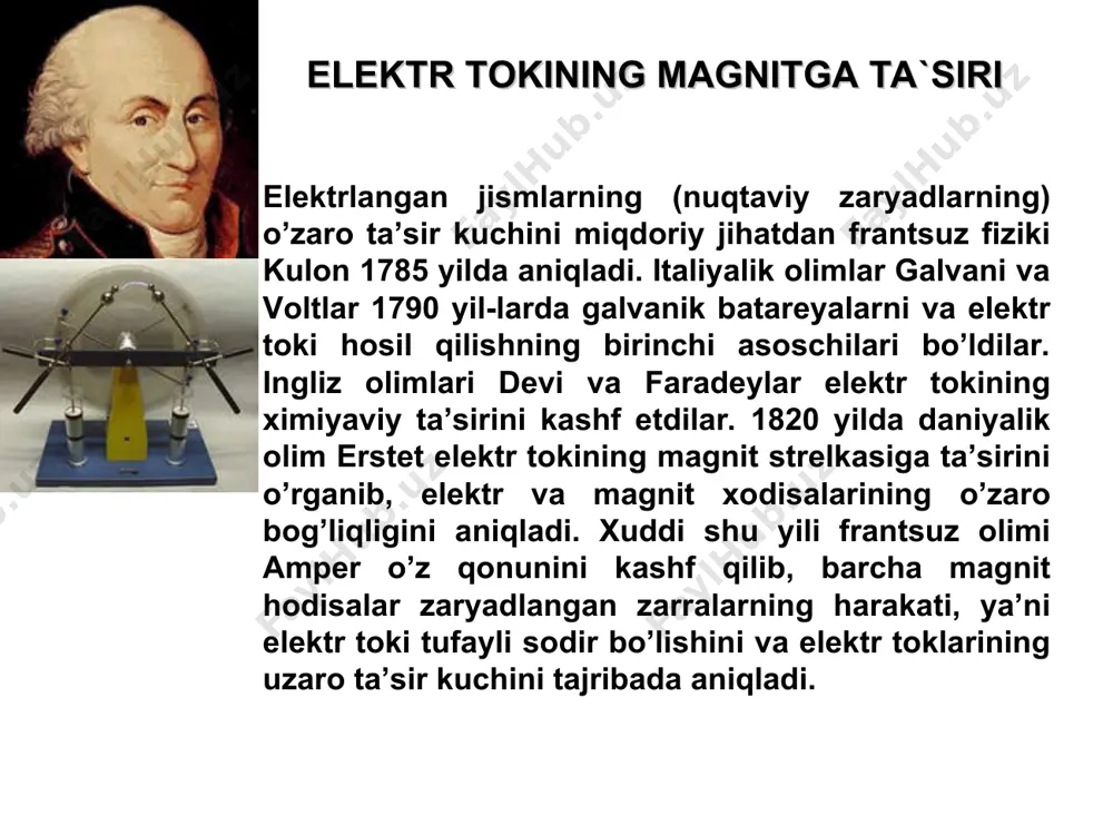 nglamasi bilan ifodalanadi. uni avval magnitostatikada qanday ifodalansa, shunday yozamiz (magnitostatika– elektrodinamikaning o’zgarmas elektr toklari hosil qilgan magnit maydonni o’rganuvchi bo’limi).