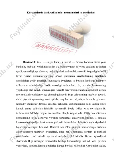 korxonalarda bankrotlik holat muammolari va yechimlari — DOCX