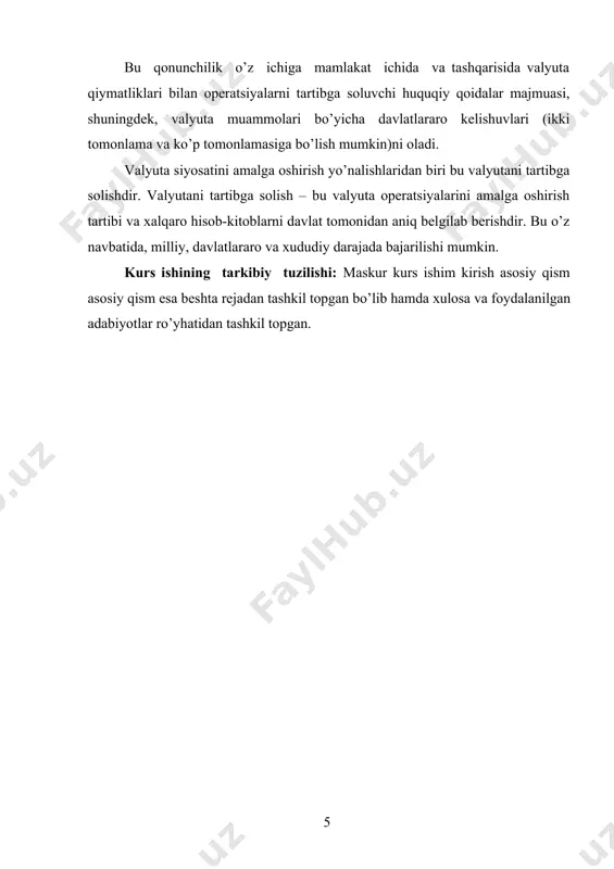 ga erishiladi. inflyatsiyaga qarshi siyosat negizini pul miqdorining o’sishini tovarlar va xizmatlar miqdorining tegishli darajada o’sishi bilan bog’lab olib borishga qaratilgan tadbirlar tashkil qilish zarur. chunki xarid qilish uchun mollar yetarli z holda aholi qo’lida pulning ortiqcha ko’payib ketishi inflyatsiyaning yanada avj olib ketishiga, oxir oqibatdada inqirozlarga sabab bo’ladi. pul miqdori bilan birga narxlarning ham tobora o’sib borishi muqarrar ravishda, uzoq davom etadigan giperinflyatsiyani keltirib chiqaradi. bu o’z navbatida, milliy ishlab chiqarishning izidan chiqishi, aholi keng tabaqalarining qashshoqlashuvi va butun ijtimoiy tizimning barbod bo’lishi xavfini tug’diradi. so’mning barqarorligini ta’minlashda naqd pul emissiyasining o’sishiga, aholi qo’lida pulning harakatsiz turib qolishiga yo’l qo’ymaslik birinchi darajali ahamiyatga ega. bunda muomalaga chiqarilgan pul miqdorining o’z vaqtida qaytarilishiga erishish, mahsulot ishlab chiqarishning o’sishi ta’minlamagan korxonalarga kreditlar berilishiga yo’l qo’ymaslik choralari ko’rilishi kerak. inflyatsiyani pasaytiruvchi qudratli omil milliy valyuta almashuv kursining barqarorlashuviga erishishdir. bu o’z navbatida import narxlarning barqarorlashuviga olib keladiki, natijada ichki bozordagi narxlar o’zgaradi. …
