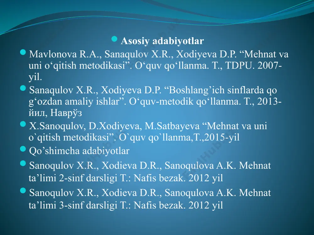 da zamonaviy ishchi shaxsining sifatlarini shakllantirish uchun maktabning boshlang’ich sinflarida va hatto ilgariroq maktabgacha muassasalarda, keyinroq maktabdan yuqori sinflardagi tahlim va tarbiyani rivojlantirish, keyinchalik kasb-hunar kollejlarida o’z bilimlarini davom ettirishlari lozim. butun kuch va qobiliyatlarini siyosiy bilim doiralarini kengaytirish, zamonaviy bilim bilan qurollantirish va jismoniy mehnatni har tomonlama uyg’unlashtira olishga o’rgatishdan iboratdir. mehnat ta’limi va kasbga tayyorlash vazifalari boshlang’ich maktablarda butun ta’lim va tarbiya tizimida hamda barcha o’quv predmetlari yordamida hal etiladi. bu o’rinda mehnat darslari yetakchi rolg’ o’ynaydi. maktabda muntazam mehnat ta’limining boshlang’ich bosqichi boshlang’ich sinflarda mehnat darslarida va kichik maktab yoshidagi bolalarni qo’lidan keladigan ijtimoiy foydali ishdir. boshlang’ich maktabdagi mehnat ta’limining asosiy vazifalari mehnatga axloqiy va ruhiy tayorlash, o’quvchilarni boshlang’ich politexnik bilimlar bilan qurollantirish, mehnatga amaliy tayorlashlardan iboratdir. mehnatga axloqiy tayyorlash – o`quvchilarga jamoada ishlashni, o’zaro do’stona yordamni, ijodiy tashabbuskorlikni, tashkilotchilik qobiliyatlarini namoyish qilish, mehnat kishilari va mehnat natijalarini xurmat kilishga o’rgatishdan iboratdir. mehnatga ruhiy tayyorlash. mehnatga ruxiy …