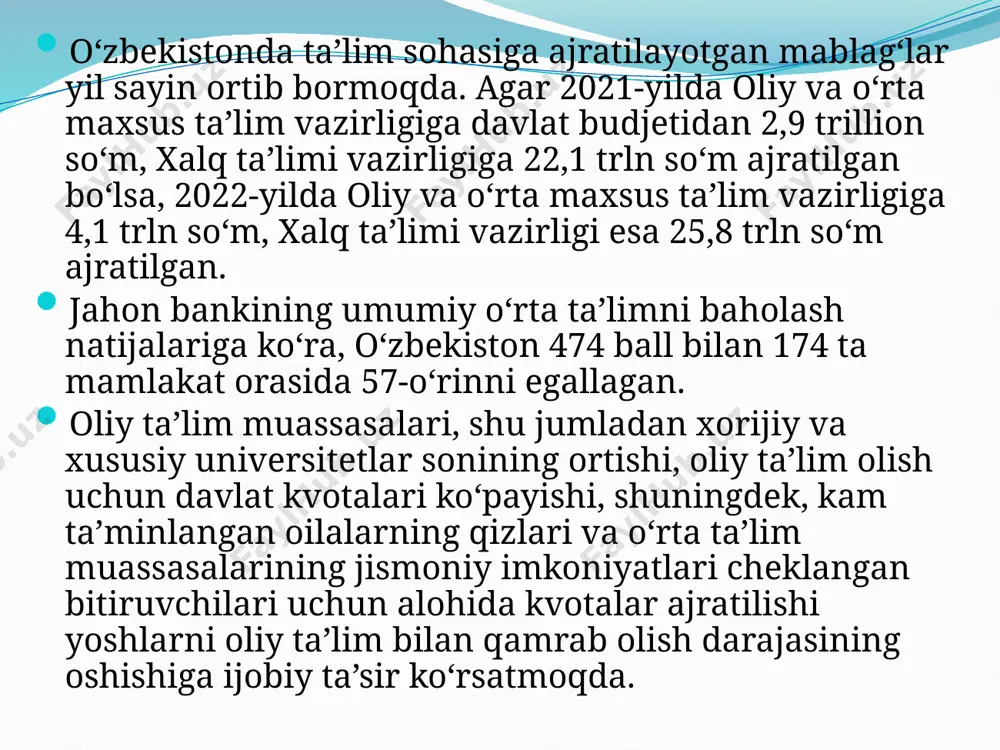 hamda kasblarni chuqur egallagan, bugungi va ertangi kunimizning hal qiluvchi kuchi bo`lgan yoshlarni voyaga yetkazish uchun barcha shart-sharoit va imkoniyatlar yaratilganiga guvoh bo`ldilar tayyorladi: abdullayeva durdona nabiyeva sevinch e`tiboringiz uchun rahmat!!! image2.jpeg image3.jpeg /docprops/thumbnail.jpeg