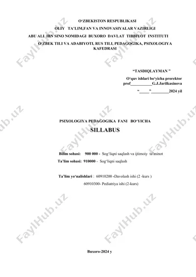 psixologiya va pedagogika sillabus — DOCX
