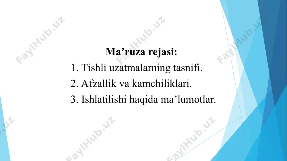 larga va tayanchlarga tushadigan bosim kuchlari nisbatan kichik. 7. gildiraklarni turli-tuman materiallardan tayyorlash mumkin. kamchiliklari: 1. uzatishlar sonining cheklanganligi, bir juft tishli g‘ildirak uchun umax = i2,5. 2. bikr ishlaydi, shuning uchun titrash va shovqin manbai xisoblanadi hamda zarbli va keskin o‘zgaruvchan yuklanishlarga yaxshi chidamaydi. 3.katta aniqlikdagi tishli g‘ildiraklarni tayyorlash nisbatan murakkab va qimmatroq. ishlatilishi haqida maʼlumotlar. tishli uzatmaning turi uning bajaradigan vazifasi, yuklanish xususiyati va ishlash sharoitiga qarab qabul qilinadi. sikloida profilli tishlar sekin yurar va kam yuklangan uzatmalarda; novikov tipidagi tishlar katta quvvatlarni uzatishda, qolgan xollarda esa evolventali tishlar ishlatiladi. aylana tezlik u 5 m/c da qiya tishli, og‘ir yuklangan uzatmalarda esa shevron tishli g‘ildiraklar ishlatiladi. tashqi ilashishli uzatmalar harakat yo‘nalishini teskarilatish zarur bo‘lganda, ichki ilashish esa yo‘nalishni bir xil saqlash uchun qo‘llaniladi. mashinaning konstruksiyasi imkon berganda uzatmalarni har doim yopiq yoki yarim yopiq korpusga moylanadigan qilib joylashtirish zarur. planetar uzatmalar pog‘analar sonini ko‘paytirmasdan ancha katta yoki kichik …