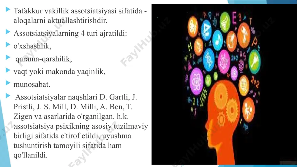 h. nihoyat, uchinchi operatsiyaning muhim qismi - o'xshashlikni takrorlash - berilgan ob'ekt yoki tushunchani ma'lum belgilarga bo'lishdir. ijodiy faoliyatning eng murakkab shakllarida talab qilinadigan usulni kashf qilishdan oldin maqsad qo'yiladi. umuman olganda, o. zeltsning asarlari tafakkurni eksperimental tadqiq etish tarixida birinchi marta uni vaqt o‘tishi bilan ketma-ket rivojlanib boruvchi, uning oldingi bosqichlari tayyorlanib, shakllanadigan jarayon sifatida o‘rgana boshlaganligi bilan ajralib turadi. muammoning shartlariga doimiy qaytish bilan keyingi bosqichlarning holati. . shuningdek, o. selts psixologiya tarixida birinchi bo'lib asosiy aqliy operatsiyalar muammosini qo'ydi va ularning tarkibini batafsil o'rganishga harakat qildi. fikrlash vaziyatlarni qayta qurish akti sifatida m. vertgeymer, v. kyoler, k. koffka, k. dunker vakillari - asrimiz boshida germaniyada paydo bo'lgan psixologiya fanining yo'nalishi va assotsiatsionizmni ham tanqid qildilar. markaziy pozitsiya: har qanday aqliy jarayonning asosiy va asosiy mazmuni alohida elementlar - sezgilar emas, balki ba'zi integral shakllanishlar - konfiguratsiyalar, shakllar yoki "gestaltlar" dir. o'tmish tajribasi, shuningdek, echishda ishlatiladigan ob'ektlarning "funktsional …