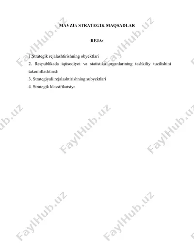 strategik rejalashtirishning obyektlari — DOCX