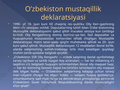 o’zbekiston mustaqillik deklaratsiyasi — PPTX