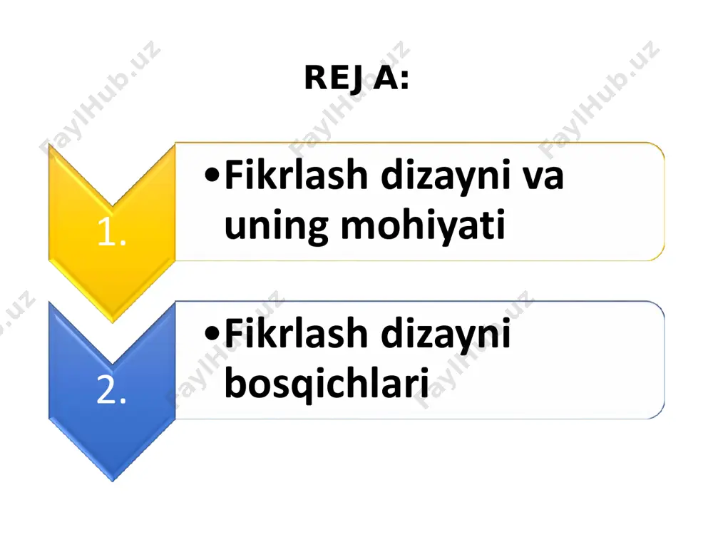 krlash” toshkent- 2021 y. 141-143 b. 2. karnegi deyl. muvaffaqiyat kaliti. (tarjimon f.namozov). t.: yangi asr avlodi, 2013 yil, 634-bet. 3. тим браун. дизайн-мышление: от разработки новых продуктов до проектирования бизнес-моделей. м.: издательство «миф», 2012. 173- стр. e’tiboringiz uchun rahmat! слайд номер 1 reja: слайд номер 5 слайд номер 7 слайд номер 8 слайд номер 9 слайд номер 10 слайд номер 11 слайд номер 12 слайд номер 13 слайд номер 14 слайд номер 15 слайд номер 16 adabiyotlar. слайд номер 18
