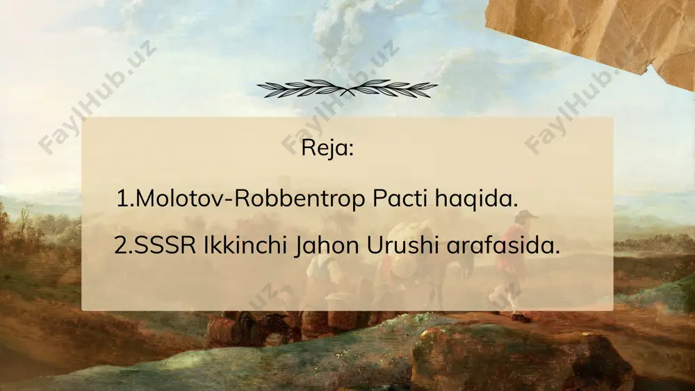 ma imzolandi. bu shartnomaning maxfiy qoʻshimcha ahdnomasiga muvofiq, germaniya va sssr sharqiy yevropada oʻzlarining taʼsir doiralarini boʻlib oldilar. har ikki mamlakat manfaatlari, avvalo, polsha davlati bilan bogʻliq edi. sovet tomoni gʻarbiy ukraina, gʻarbiy belorussiya va bessarabiya (1921-yilda boy berilgan) hududlarini qaytarib olmoqchi edi. shuningdek, germaniya boltiqboʻyi mamlakatlariga daʼvo qilishdan ham voz kechdi. germaniya bilan sssr shartnomaga muvofiq, polshaga bir vaqtda qoʻshin kiritishlari kerak edi. sssr bu majburiyatni bajarmadi. 1939-yil 1-sentyabrda germaniyaning bir oʻzi polshaga bostirib kirdi va ikkinchi jahon urushini boshlab berdi. 3-sentyabrda angliya va fransiya germaniyaga qarshi urush eʼlon qildi. sssr 1939-yil 17-sentyabrda polsha hududiga qoʻshin kiritdi. koʻp oʻtmay brestda olmon qoʻmondoni t. guderian va sovet generali s. m. krivosheiy qoʻmondonligida polshaning boʻlib olinishi munosabati bilan qoʻshma sovet-olmon paradi oʻtkazildi. sssr ikkinchi jahon urushi bahonasida oʻz hududlarini kengaytirish va chegaralarini mustahkamlashga kirishdi. 1939-yil noyabr – 1940-yil martda sssr bilan finlandiya oʻrtasida harbiy toʻqnashuv boʻldi. bundan sssr manfaatdor edi. oʻzaro …