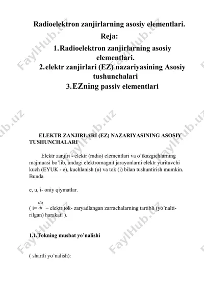 radioelektron zanjirlarning asosiy elementlari — DOCX